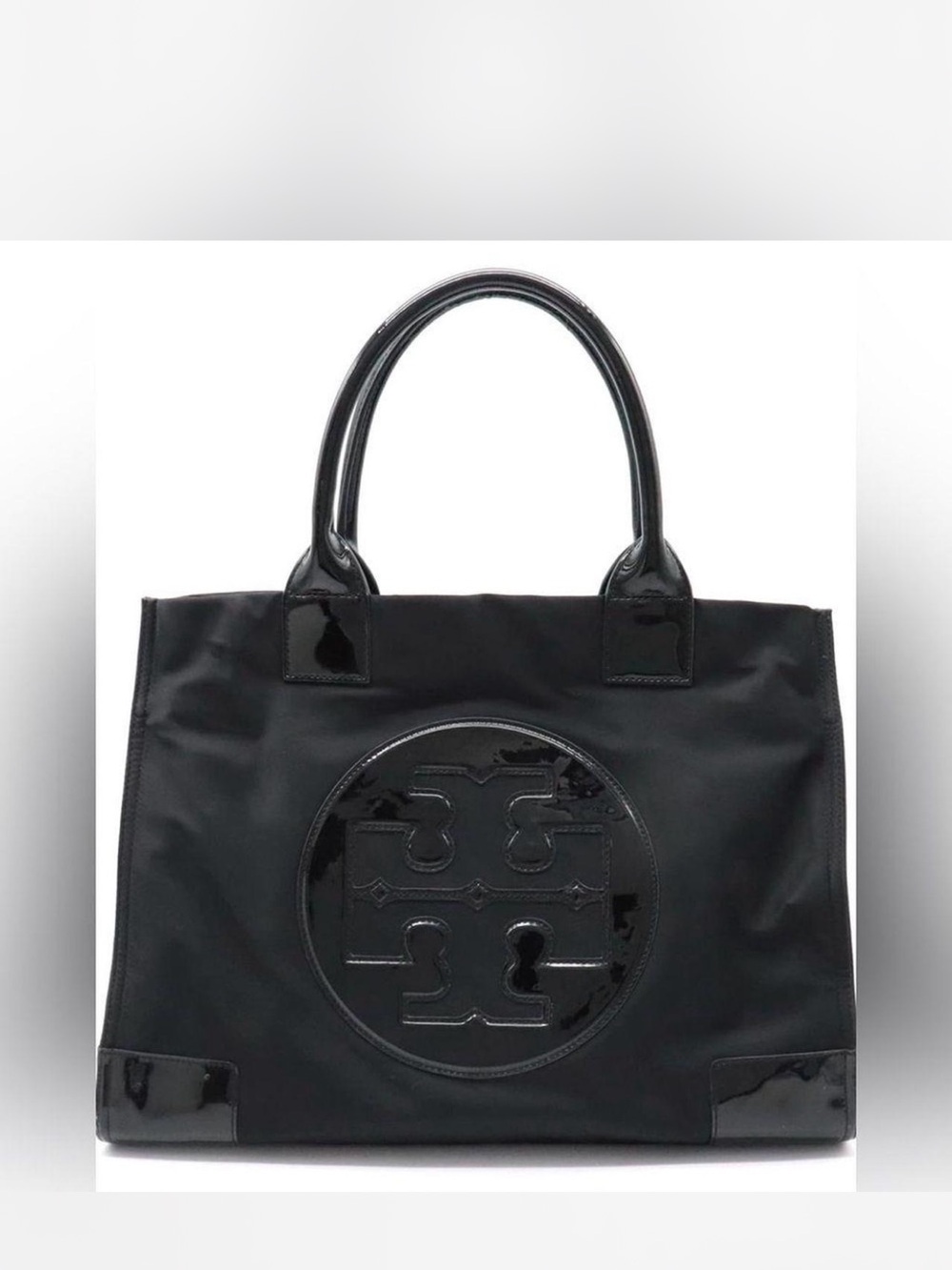 Tory Burch Black Nylon Tote with Patent Trim and Logo